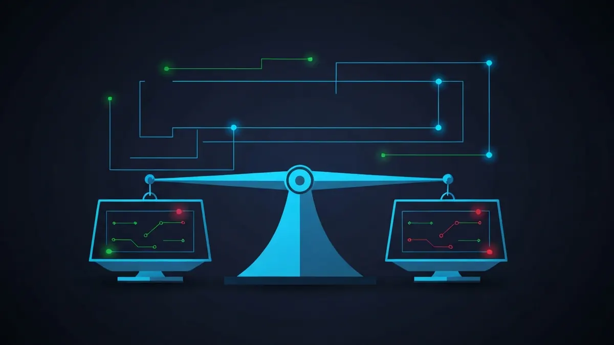 Diagram: A long multi-word passphrase outweighing a short complex string on a balance — illustrating how to create a strong password