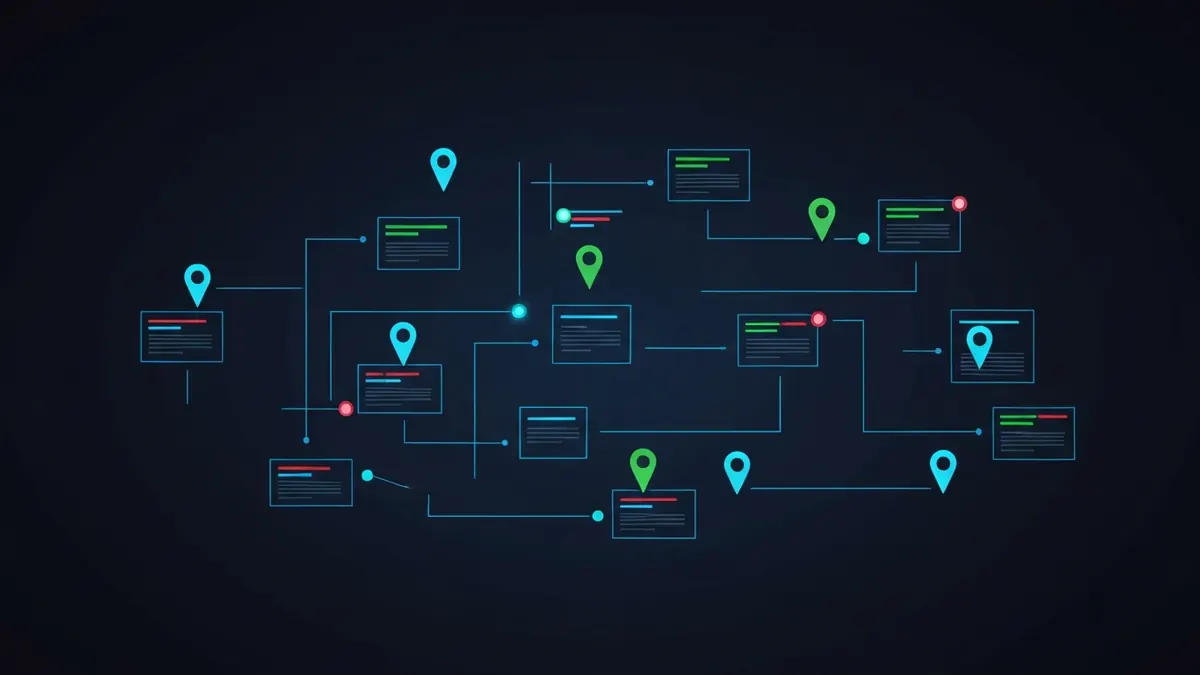 Diagram: A user path across many unrelated sites, each dropping a marker that a central tracker collects — illustrating cookie tracking explained