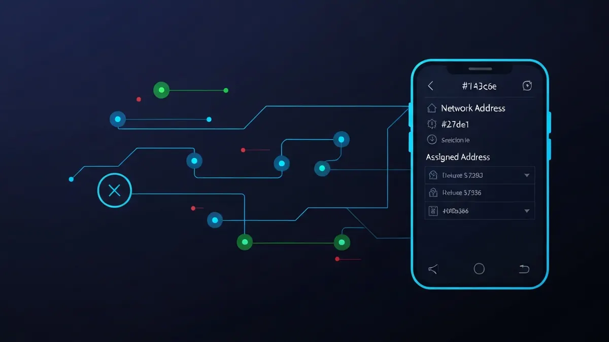 Diagram: An Android phone with a network settings panel revealing its assigned address details — illustrating ip address on android