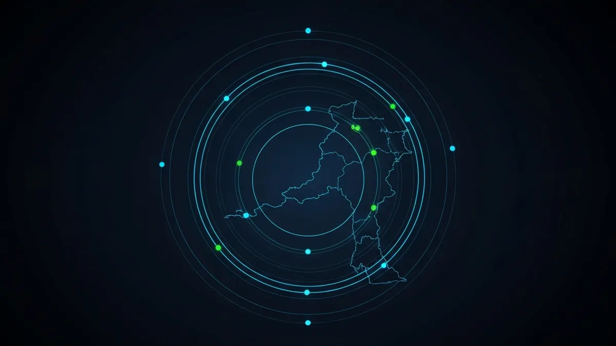 Diagram: Concentric accuracy rings over a map outline, tight at country level and widening to a fuzzy city radius — illustrating is ip geolocation accurate