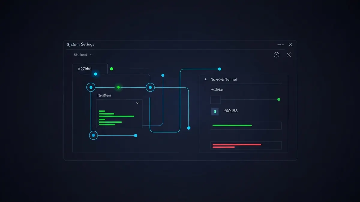 Diagram: A laptop system settings pane installing and activating a network tunnel configuration — illustrating how to set up vpn on mac