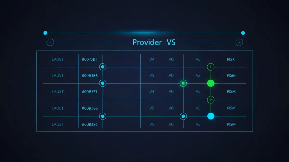 Diagram: A side-by-side matrix grid comparing several provider columns across evaluation rows — illustrating vpn comparison