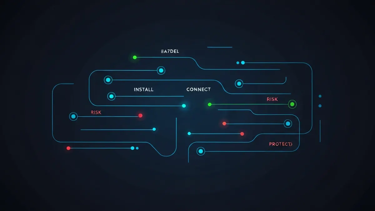Diagram: A simple three-step onboarding path from install, to connect, to a verified protected state — illustrating vpn for beginners